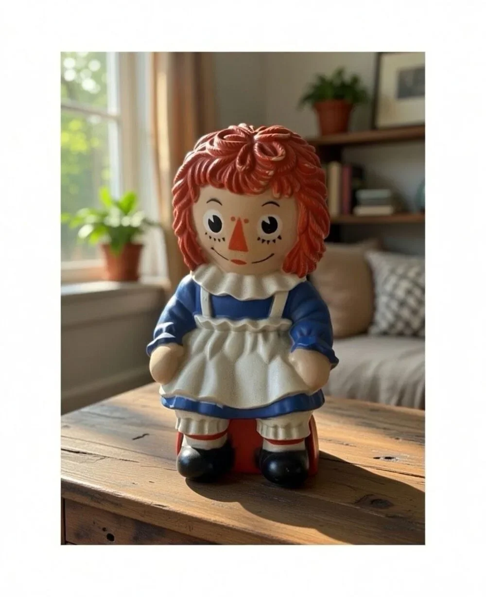 Vintage 1972 RAGGEDY ANN Plastic Piggy Bank BOBBS MERRILL MY TOY CO. Large 10.5